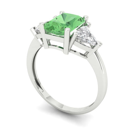 2.82 cttw Zirconia Simulated Green Diamond Three-Stone Engagement Ring - Solid Gold (VVS1, Emerald Cut,8x6mm)