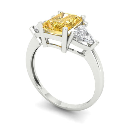 2.82 cttw Natural Citrine Three-Stone Engagement Ring - Solid Gold (Emerald Cut,8x6mm)