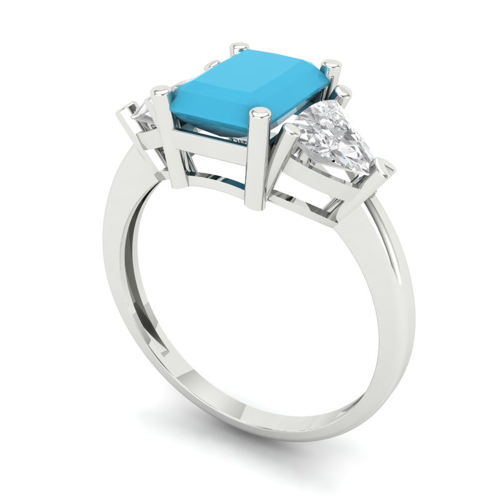 2.82 cttw Simulated Turquoise Three-Stone Engagement Ring - Solid Gold (Emerald Cut,8x6mm)