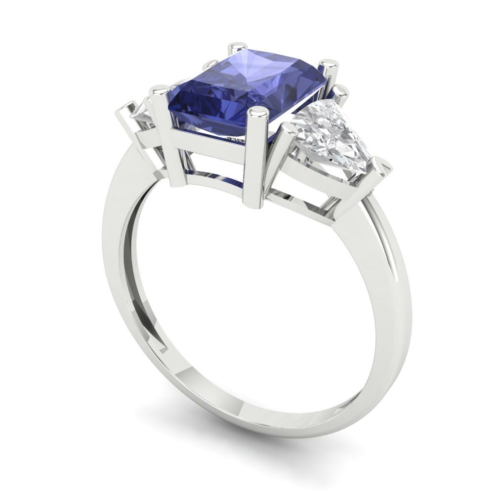 2.82 cttw Simulated Tanzanite Three-Stone Engagement Ring - Solid Gold (Emerald Cut,8x6mm)
