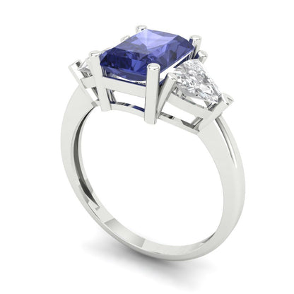 2.82 cttw Simulated Tanzanite Three-Stone Engagement Ring - Solid Gold (Emerald Cut,8x6mm)
