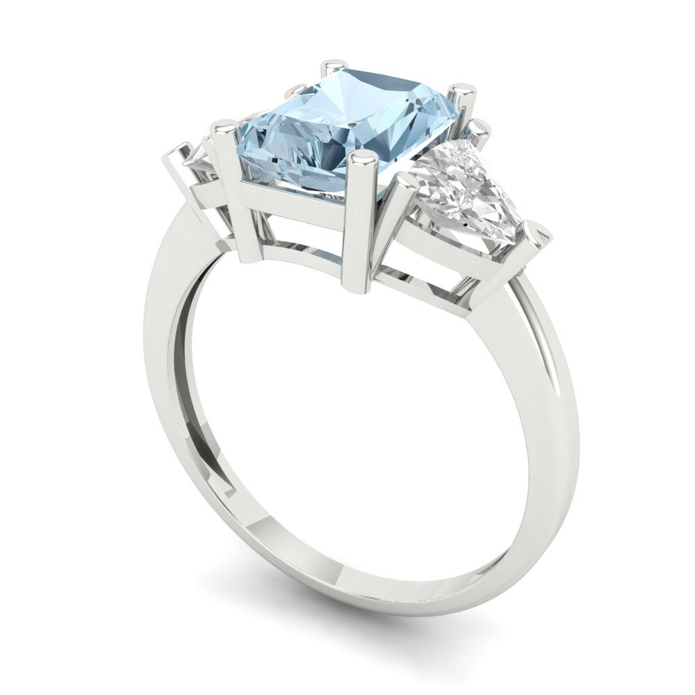 2.82 cttw Zirconia Simulated Blue Diamond Three-Stone Engagement Ring - Solid Gold (VVS1, Emerald Cut,8x6mm)