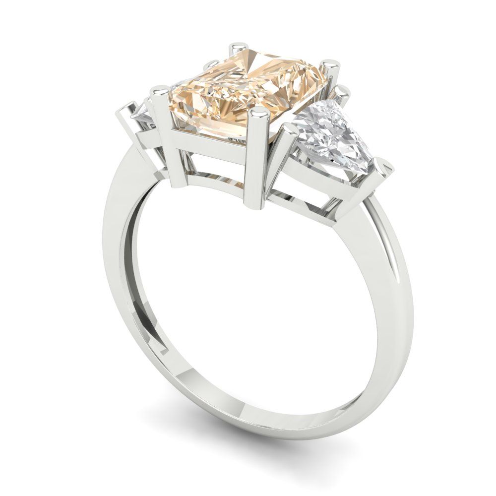 2.82 cttw Natural Morganite Three-Stone Engagement Ring - Solid Gold (Emerald Cut,8x6mm)