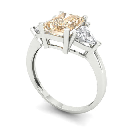 2.82 cttw Natural Morganite Three-Stone Engagement Ring - Solid Gold (Emerald Cut,8x6mm)