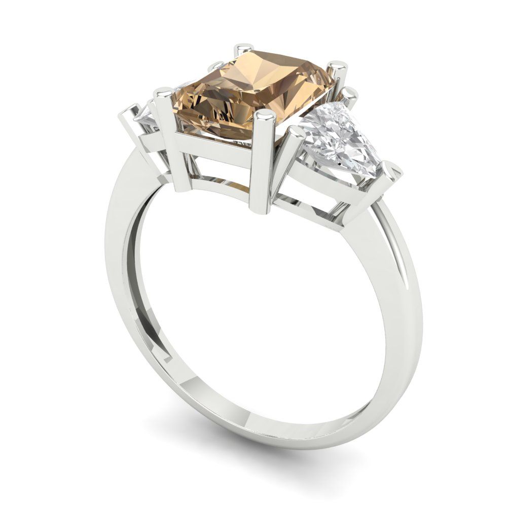2.82 cttw Zirconia Simulated Champagne Diamond Three-Stone Engagement Ring - Solid Gold (VVS1, Emerald Cut,8x6mm)