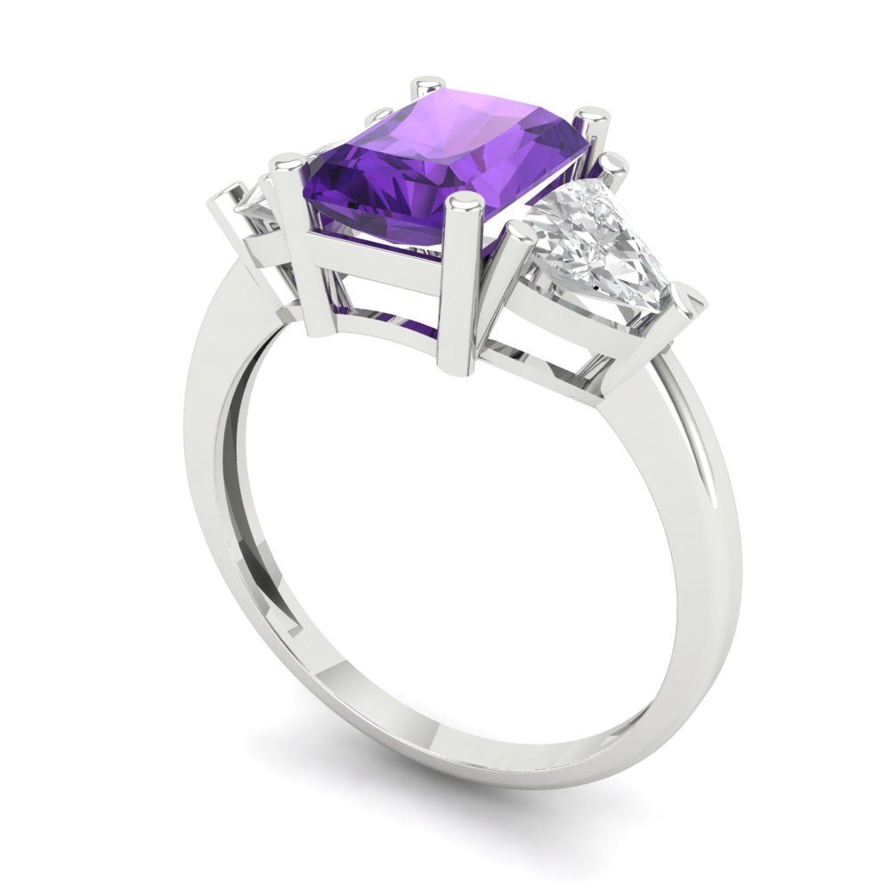 2.82 cttw Natural Amethyst Three-Stone Engagement Ring - Solid Gold (Emerald Cut,8x6mm)