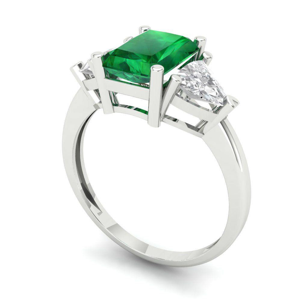 2.82 cttw Simulated Emerald Three-Stone Engagement Ring - Solid Gold (Emerald Cut,8x6mm)