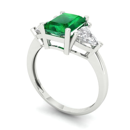 2.82 cttw Simulated Emerald Three-Stone Engagement Ring - Solid Gold (Emerald Cut,8x6mm)