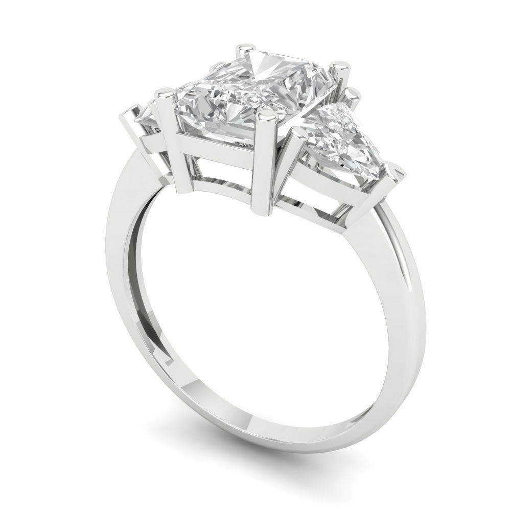 2.82 cttw White Sapphire Three-Stone Engagement Ring - Solid Gold (Emerald Cut,8x6mm)