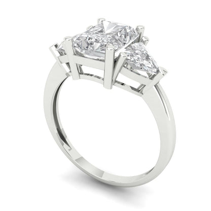 2.82 cttw White Sapphire Three-Stone Engagement Ring - Solid Gold (Emerald Cut,8x6mm)