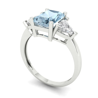 2.82 cttw Natural Aquamarine Three-Stone Engagement Ring - Solid Gold (Emerald Cut,8x6mm)