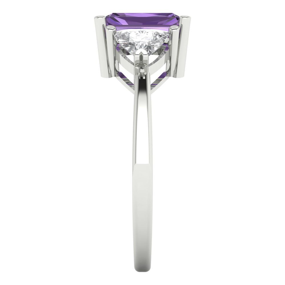 2.82 cttw Simulated Alexandrite Three-Stone Engagement Ring - Solid White Gold (VVS1, Emerald Cut,8x6mm)
