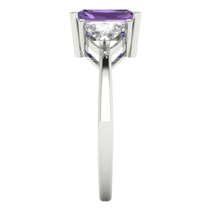 2.82 cttw Simulated Alexandrite Three-Stone Engagement Ring - Solid White Gold (VVS1, Emerald Cut,8x6mm)