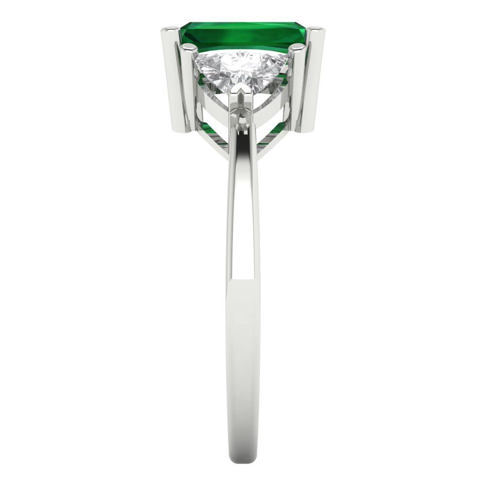 2.82 cttw Simulated Emerald Three-Stone Engagement Ring - Solid Gold (Emerald Cut,8x6mm)