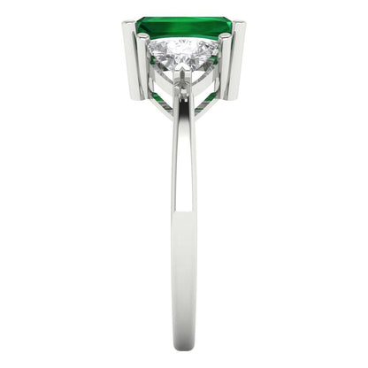 2.82 cttw Simulated Emerald Three-Stone Engagement Ring - Solid Gold (Emerald Cut,8x6mm)