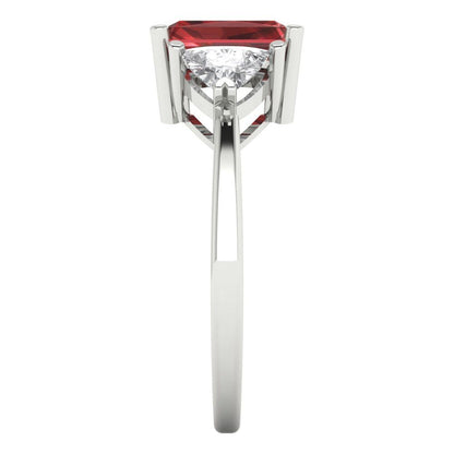 2.82 cttw Natural Garnet Three-Stone Engagement Ring - Solid White Gold (VVS1, Emerald Cut,8x6mm)
