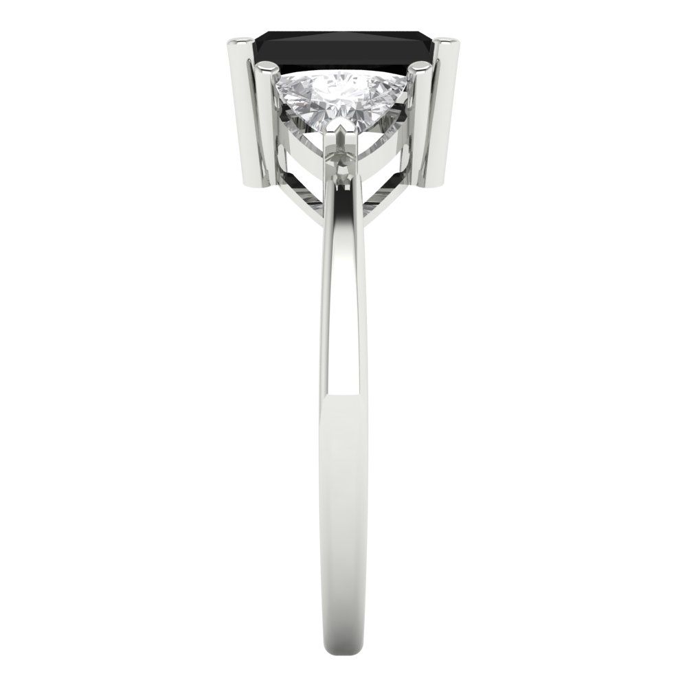 2.82 cttw Natural Onyx Three-Stone Engagement Ring - Solid White Gold (VVS1, Emerald Cut,8x6mm)