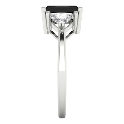 2.82 cttw Natural Onyx Three-Stone Engagement Ring - Solid White Gold (VVS1, Emerald Cut,8x6mm)