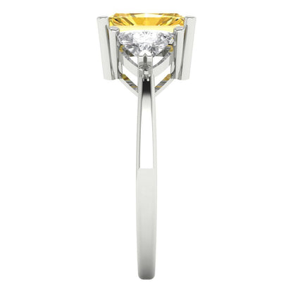 2.82 cttw Natural Citrine Three-Stone Engagement Ring - Solid Gold (Emerald Cut,8x6mm)