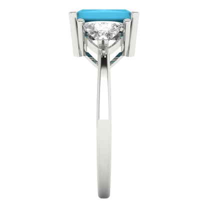 2.82 cttw Simulated Turquoise Three-Stone Engagement Ring - Solid Gold (Emerald Cut,8x6mm)