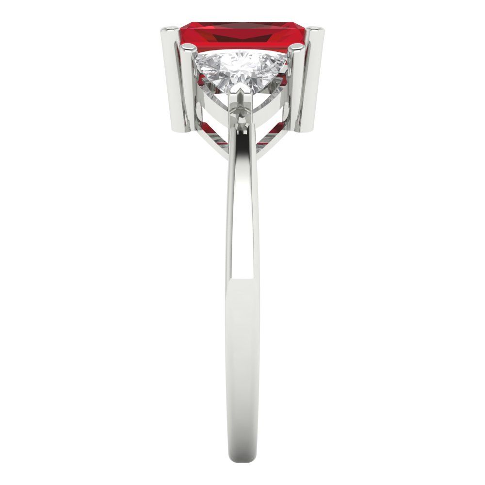 2.82 cttw Simulated Ruby Three-Stone Engagement Ring - Solid White Gold (VVS1, Emerald Cut,8x6mm)