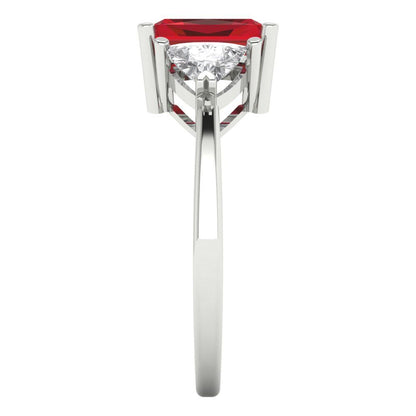 2.82 cttw Simulated Ruby Three-Stone Engagement Ring - Solid White Gold (VVS1, Emerald Cut,8x6mm)