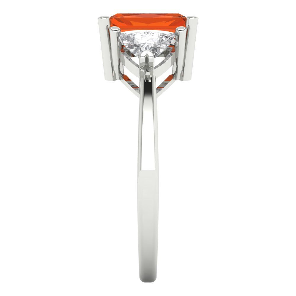 2.82 cttw Zirconia Simulated Red Diamond Three-Stone Engagement Ring - Solid Gold (VVS1, Emerald Cut,8x6mm)