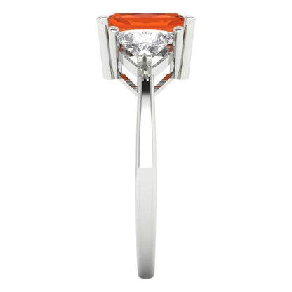 2.82 cttw Zirconia Simulated Red Diamond Three-Stone Engagement Ring - Solid Gold (VVS1, Emerald Cut,8x6mm)