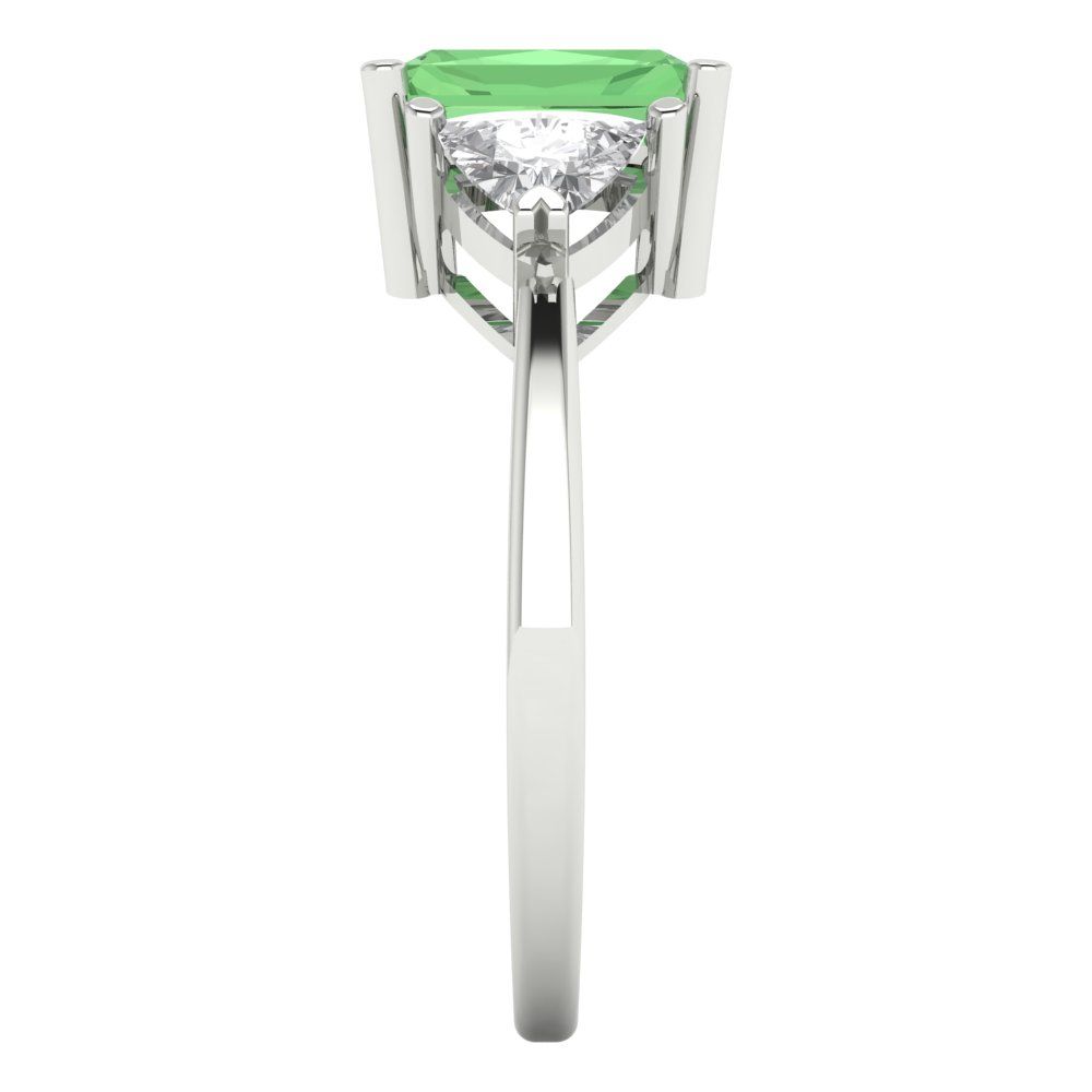 2.82 cttw Zirconia Simulated Green Diamond Three-Stone Engagement Ring - Solid Gold (VVS1, Emerald Cut,8x6mm)