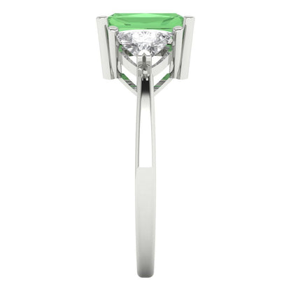 2.82 cttw Zirconia Simulated Green Diamond Three-Stone Engagement Ring - Solid Gold (VVS1, Emerald Cut,8x6mm)