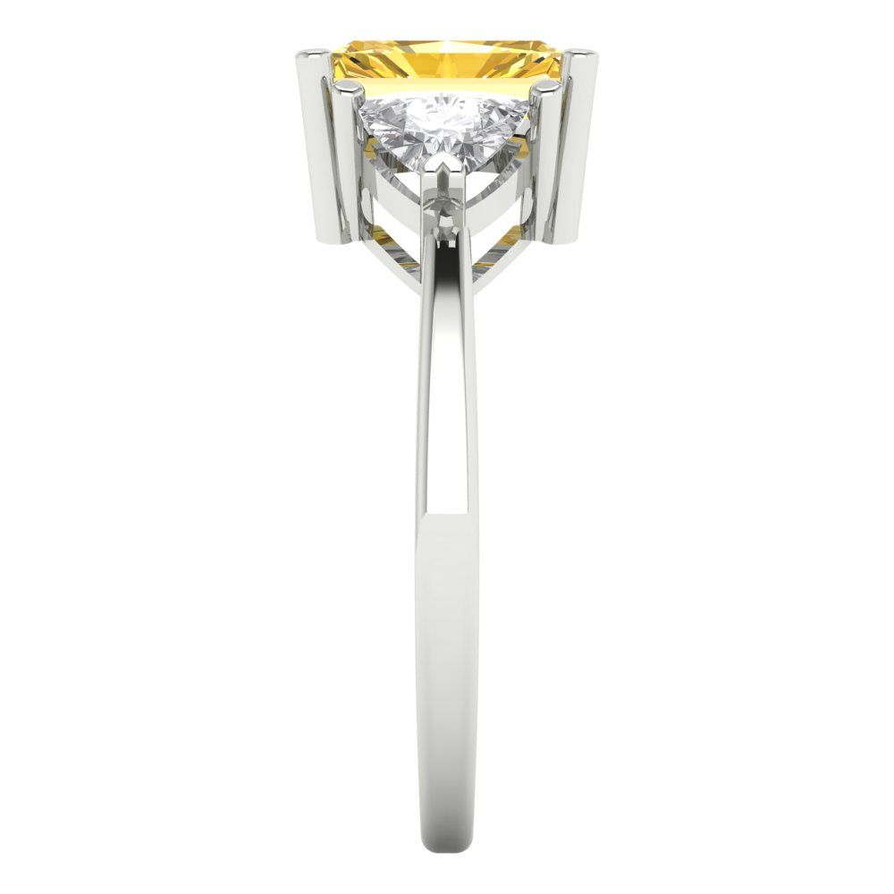 2.82 cttw Zirconia Simulated Yellow Diamond Three-Stone Engagement Ring - Solid Gold (VVS1, Emerald Cut,8x6mm)