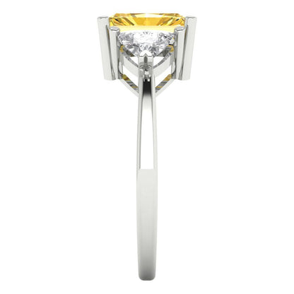 2.82 cttw Zirconia Simulated Yellow Diamond Three-Stone Engagement Ring - Solid Gold (VVS1, Emerald Cut,8x6mm)