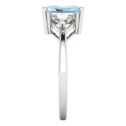 2.82 cttw Natural Swiss Blue Topaz Three-Stone Engagement Ring - Solid Gold (Emerald Cut,8x6mm)