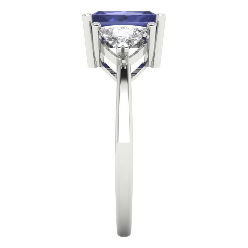 2.82 cttw Simulated Tanzanite Three-Stone Engagement Ring - Solid Gold (Emerald Cut,8x6mm)
