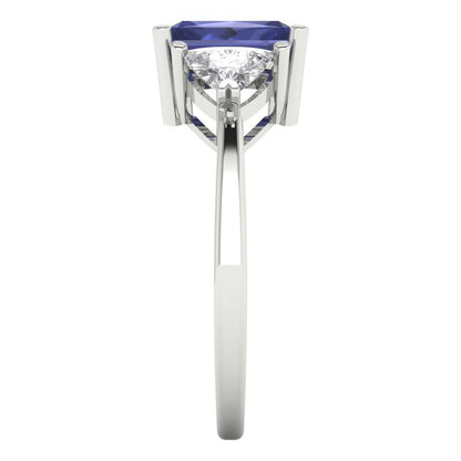 2.82 cttw Simulated Tanzanite Three-Stone Engagement Ring - Solid Gold (Emerald Cut,8x6mm)