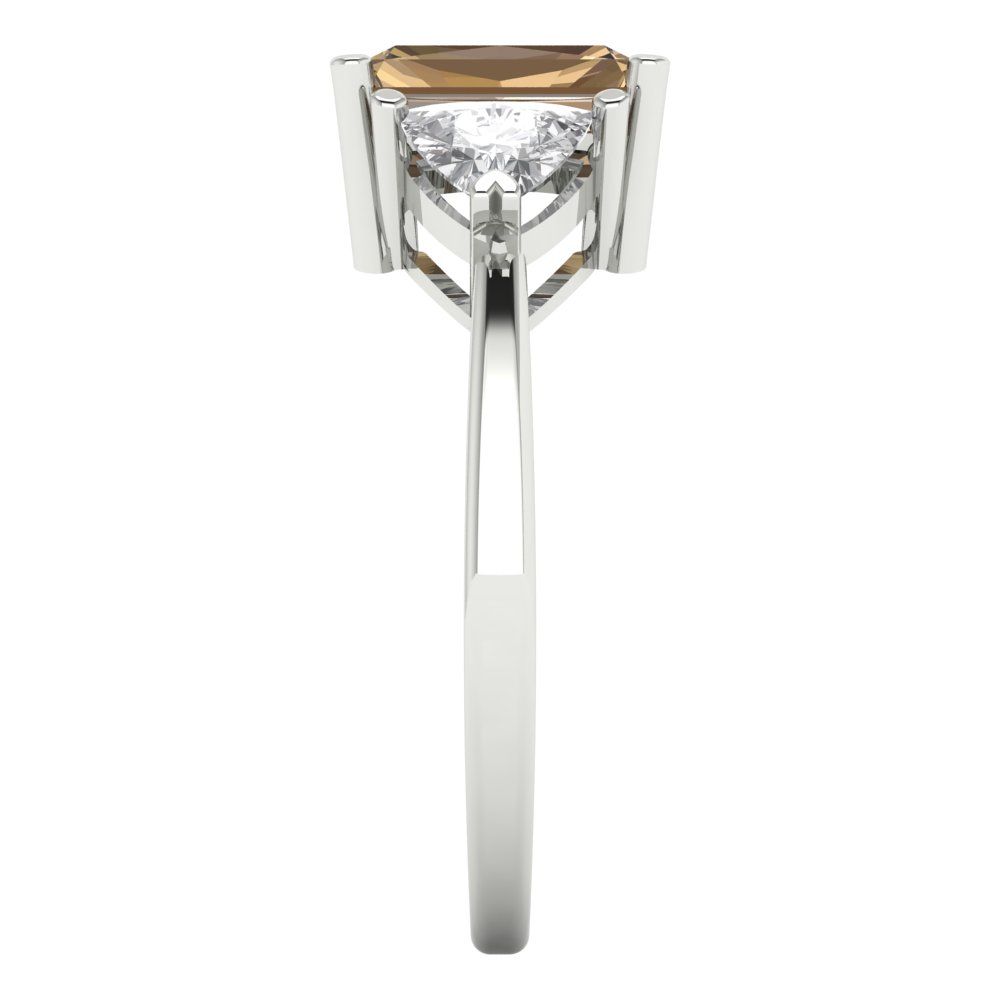 2.82 cttw Zirconia Simulated Champagne Diamond Three-Stone Engagement Ring - Solid Gold (VVS1, Emerald Cut,8x6mm)