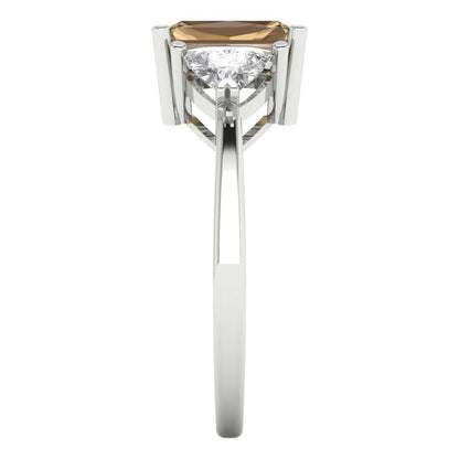 2.82 cttw Zirconia Simulated Champagne Diamond Three-Stone Engagement Ring - Solid Gold (VVS1, Emerald Cut,8x6mm)