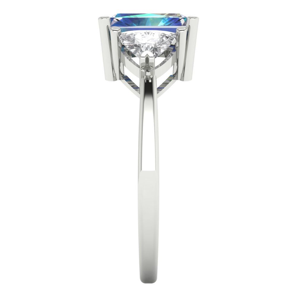 2.82 cttw Blue Moissanite Three-Stone Engagement Ring - Solid Gold (Emerald Cut,8x6mm)