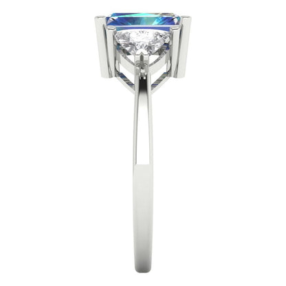 2.82 cttw Blue Moissanite Three-Stone Engagement Ring - Solid Gold (Emerald Cut,8x6mm)