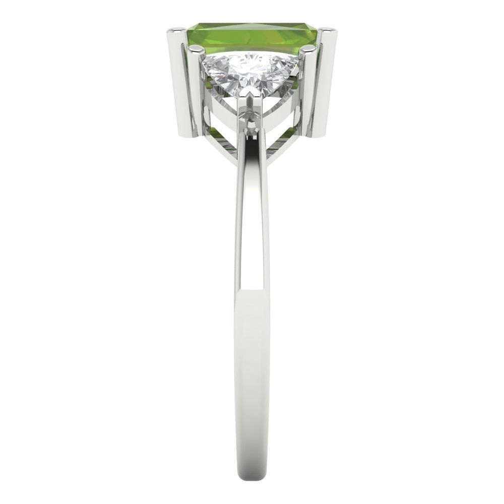 2.82 cttw Natural Peridot Three-Stone Engagement Ring - Solid Gold (Emerald Cut,8x6mm)