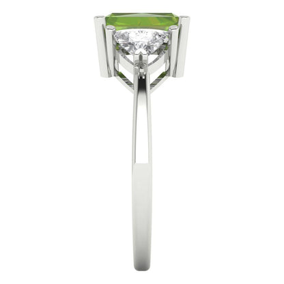 2.82 cttw Natural Peridot Three-Stone Engagement Ring - Solid Gold (Emerald Cut,8x6mm)