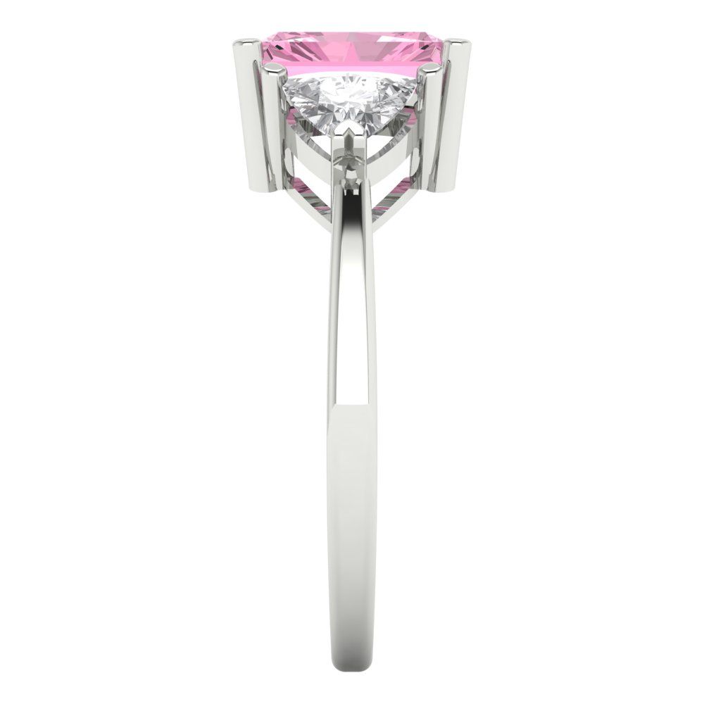 2.82 cttw Zirconia Simulated Pink Diamond Three-Stone Engagement Ring - Solid Gold (VVS1, Emerald Cut,8x6mm)