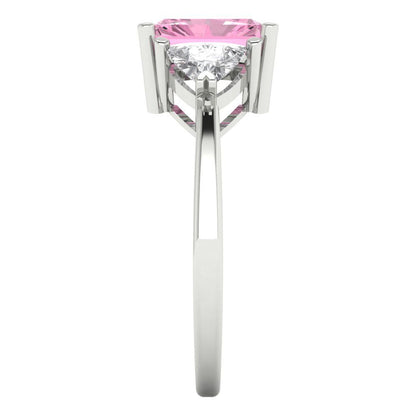 2.82 cttw Zirconia Simulated Pink Diamond Three-Stone Engagement Ring - Solid Gold (VVS1, Emerald Cut,8x6mm)