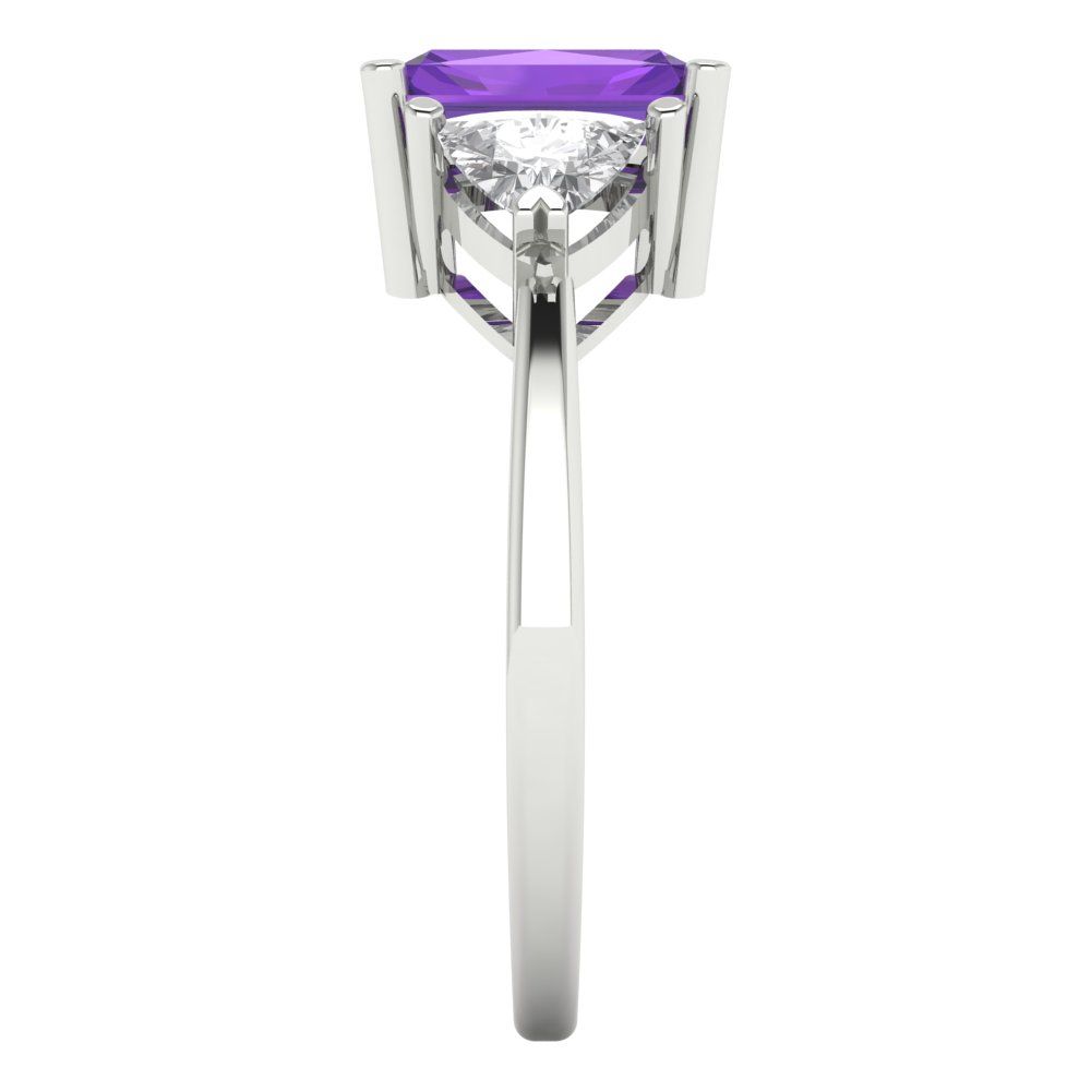 2.82 cttw Natural Amethyst Three-Stone Engagement Ring - Solid Gold (Emerald Cut,8x6mm)