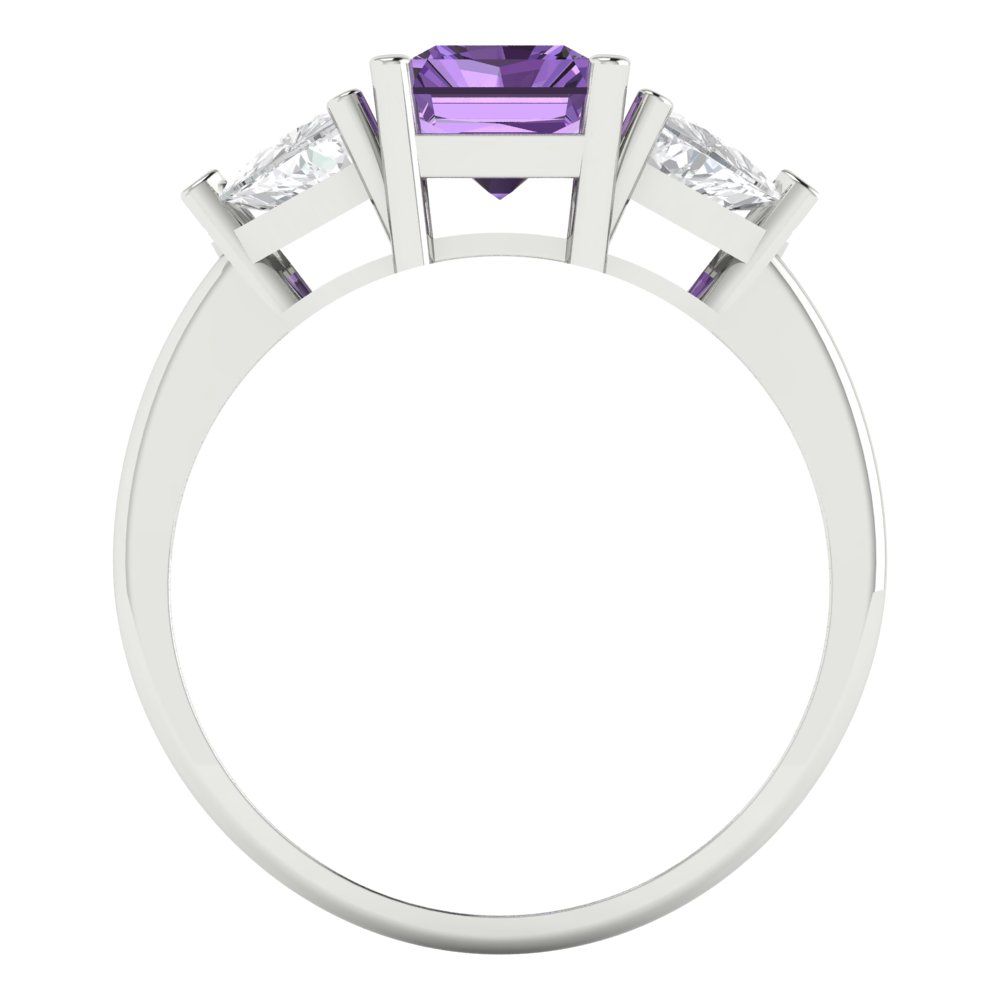 2.82 cttw Simulated Alexandrite Three-Stone Engagement Ring - Solid White Gold (VVS1, Emerald Cut,8x6mm)