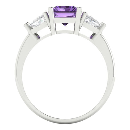 2.82 cttw Simulated Alexandrite Three-Stone Engagement Ring - Solid White Gold (VVS1, Emerald Cut,8x6mm)