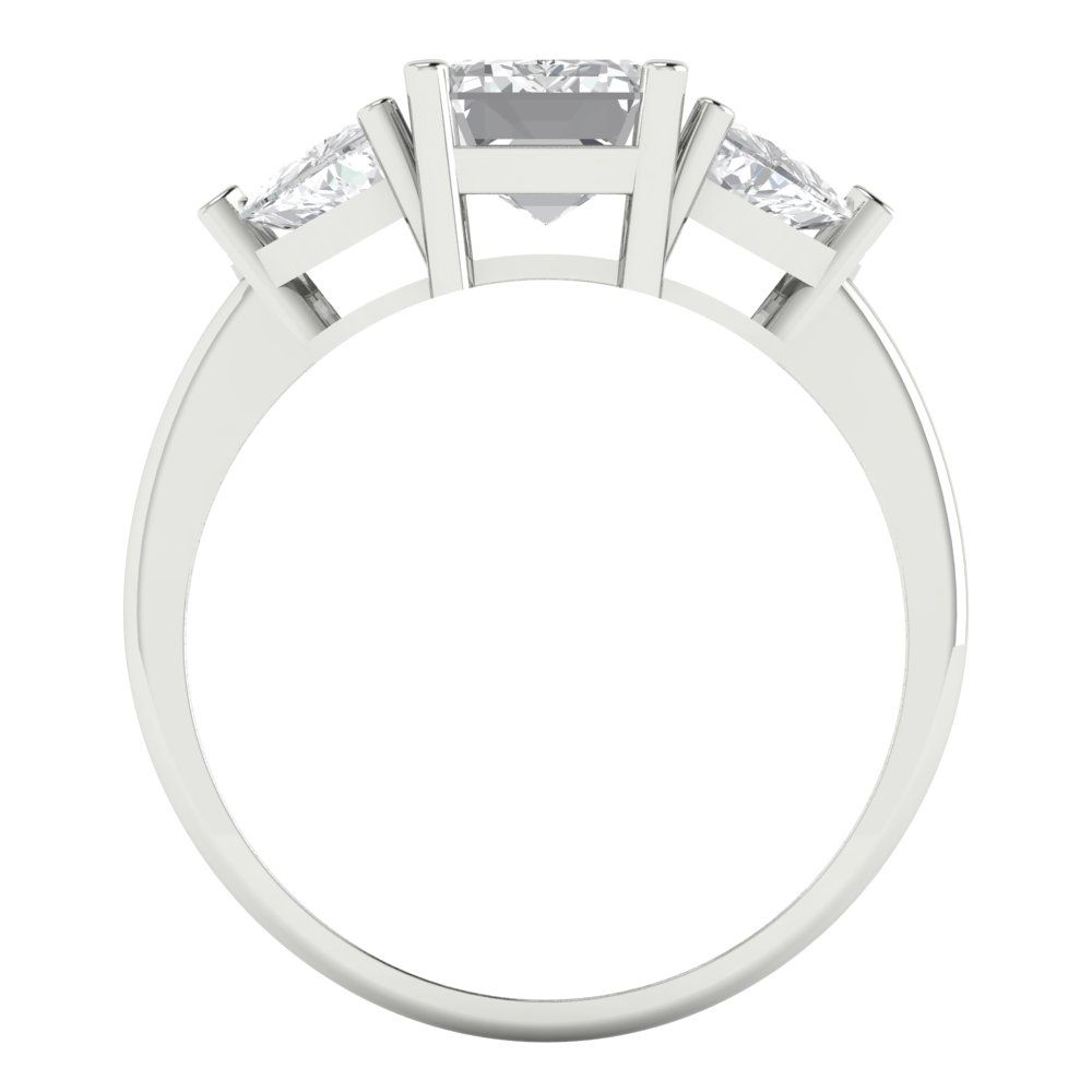 2.82 cttw White Sapphire Three-Stone Engagement Ring - Solid Gold (Emerald Cut,8x6mm)