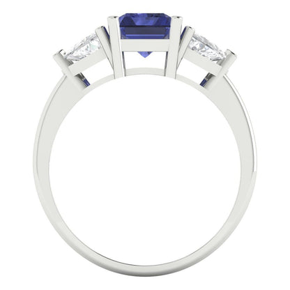 2.82 cttw Simulated Tanzanite Three-Stone Engagement Ring - Solid Gold (Emerald Cut,8x6mm)