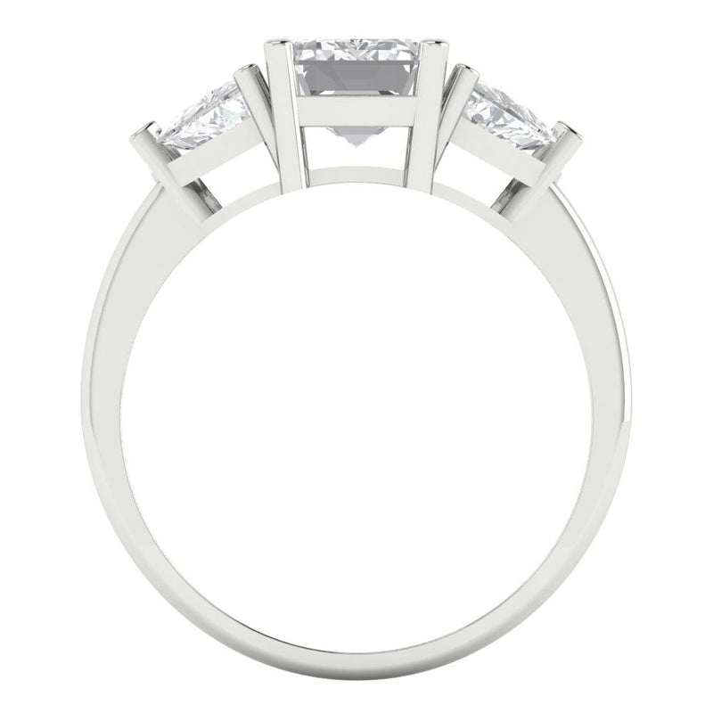 2.82 ct Brilliant Emerald Cut Clear Simulated Diamond Stone White Gold Three-Stone Ring