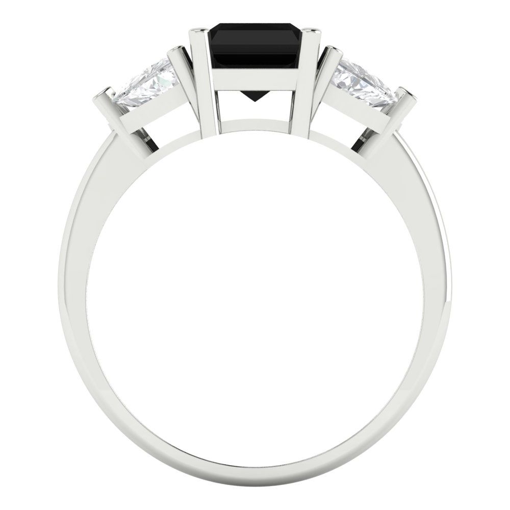 2.82 cttw Natural Onyx Three-Stone Engagement Ring - Solid White Gold (VVS1, Emerald Cut,8x6mm)
